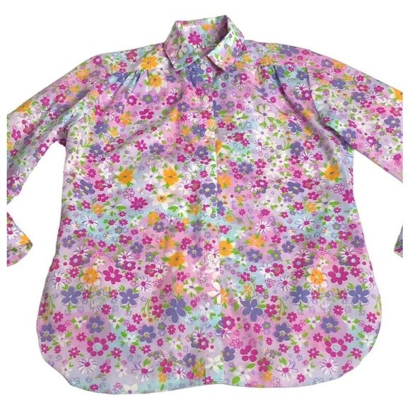 Vintage All Hours Top Womens XS Floral Oversized Roll Tab Sleeve Button 80s USA - Picture 2 of 16